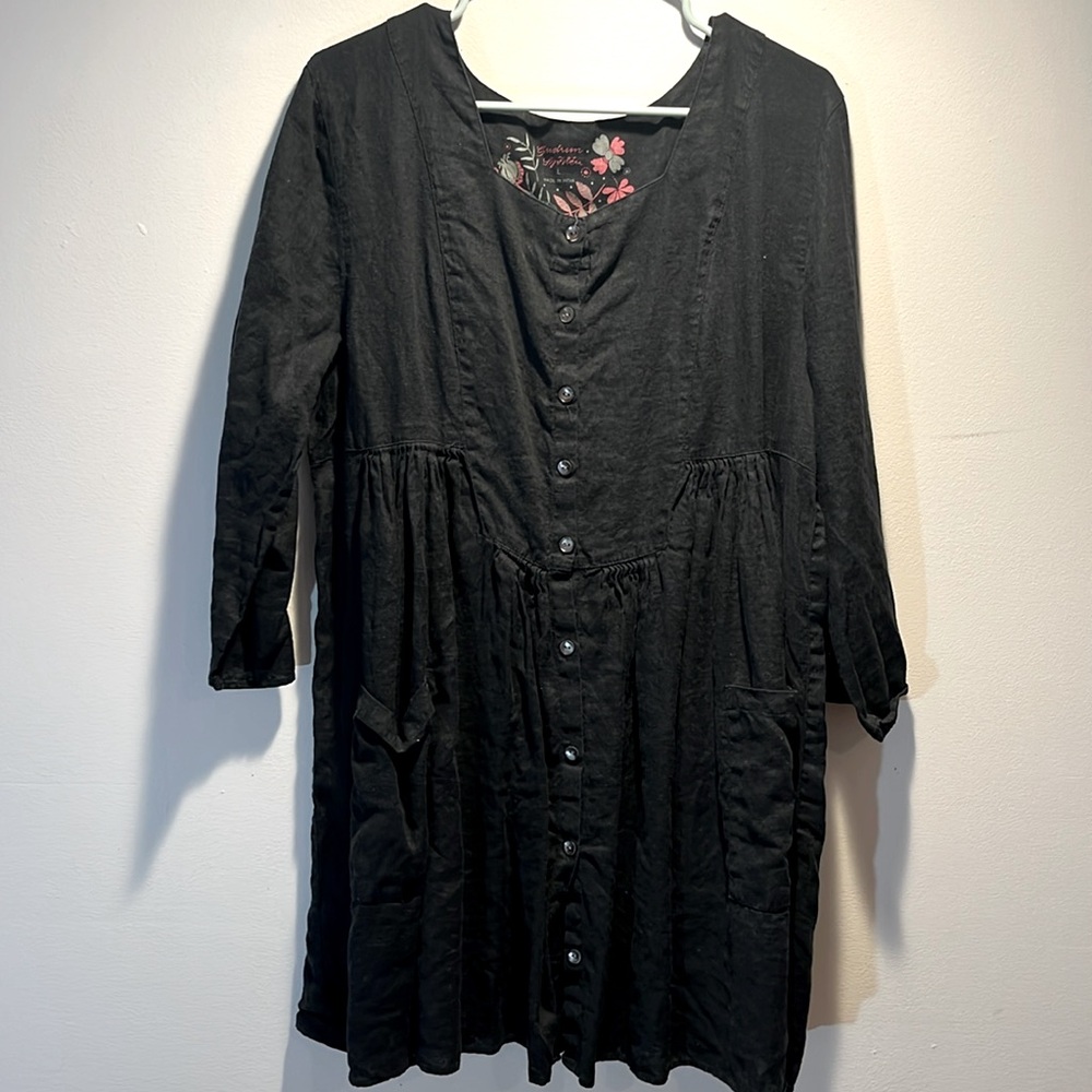 Gorgeous GUDRUN SJODEN black linen top tunic - size L